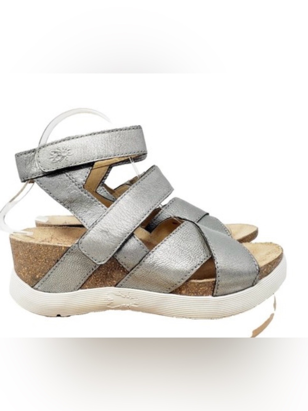 Fly London Metallic Silver Ankle Strap Sandals Sz 39